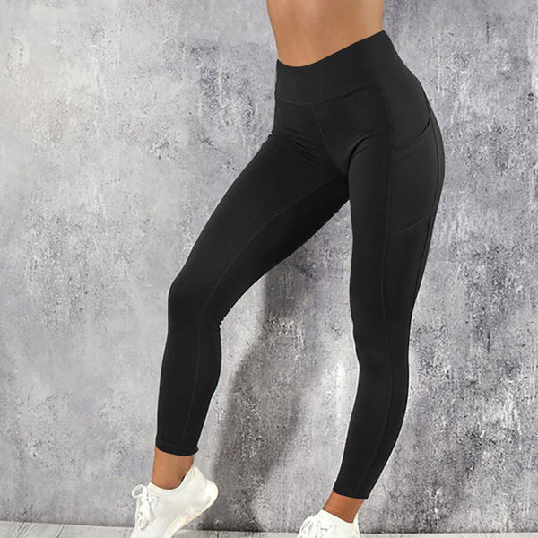 Solid Running Pants High Waist Fitness Yoga Pants With Pocket Tights Women Yoga Sport Trousers Training Workout leggings | Vimost Shop.