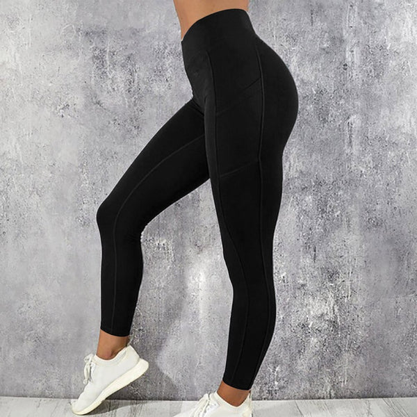 Solid Running Pants High Waist Fitness Yoga Pants With Pocket Tights Women Yoga Sport Trousers Training Workout leggings | Vimost Shop.