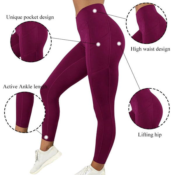 Solid Running Pants High Waist Fitness Yoga Pants With Pocket Tights Women Yoga Sport Trousers Training Workout leggings | Vimost Shop.
