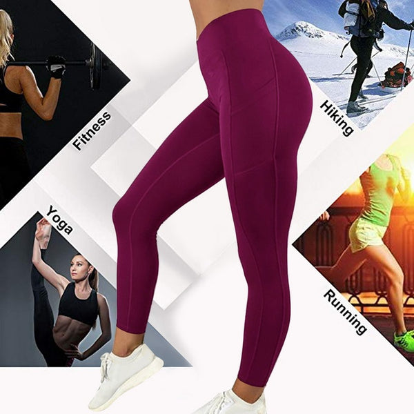 Solid Running Pants High Waist Fitness Yoga Pants With Pocket Tights Women Yoga Sport Trousers Training Workout leggings | Vimost Shop.