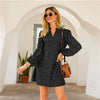 Green Notched Polka Dot A-line Short Dress Women Spring Summer Long Bishop Sleeve Loose Casual Tunic Dresses | Vimost Shop.