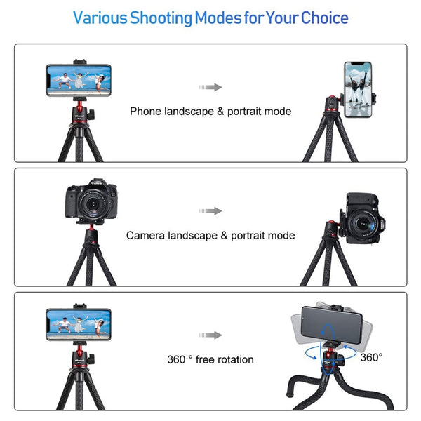 MT-11Flexible Octopus Tripod Smartphone DSLR SLR Vlog Tripod Travel Portable 2 in 1 Tripod Extend 1/4 Screw for Magic Arm | Vimost Shop.