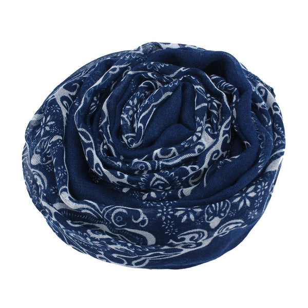 Women Classical Print Scarf Scarves Sun Protection Gauze Kerchief Lightweight ethnic blue and white porcelain Bali yarn scarf | Vimost Shop.