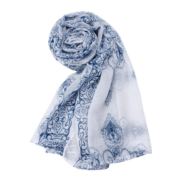 Women Classical Print Scarf Scarves Sun Protection Gauze Kerchief Lightweight ethnic blue and white porcelain Bali yarn scarf | Vimost Shop.