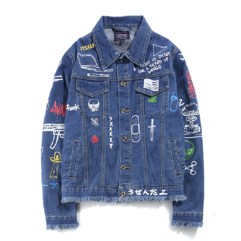 Hip Hop Fashion Printed Jeans Jacket Men Autumn Winter Streetwear Denim Jackets Coats Cowboy Jacket Jaqueta masculina | Vimost Shop.