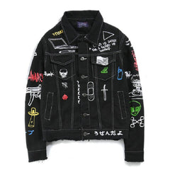Hip Hop Fashion Printed Jeans Jacket Men  Autumn Winter Streetwear Denim Jackets Coats Cowboy Jacket Jaqueta masculina