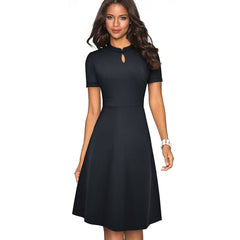 Summer Vintage Elegant Pure Color vestidos with A-Line Retro Women Dress
