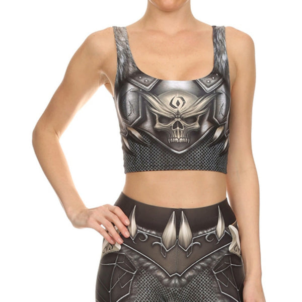 Gothic SKull Punk  Women's Leggings Pants Fantastic Armor Grey Print Ankle Workout Fitness Trousers | Vimost Shop.
