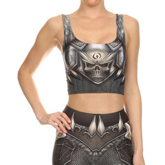 Gothic SKull Punk  Women's Leggings Pants Fantastic Armor Grey Print Ankle Workout Fitness Trousers