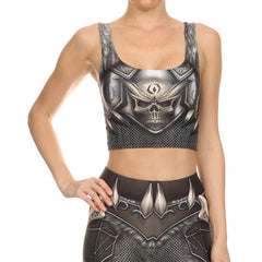 Gothic SKull Punk  Women's Leggings Pants Fantastic Armor Grey Print Ankle Workout Fitness Trousers