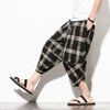 Streetwear Mens Cotton Beach Pants Male Summer Casual Calf-Length Pants Man Plaid Hip Hop Baggy Loose Trousers | Vimost Shop.