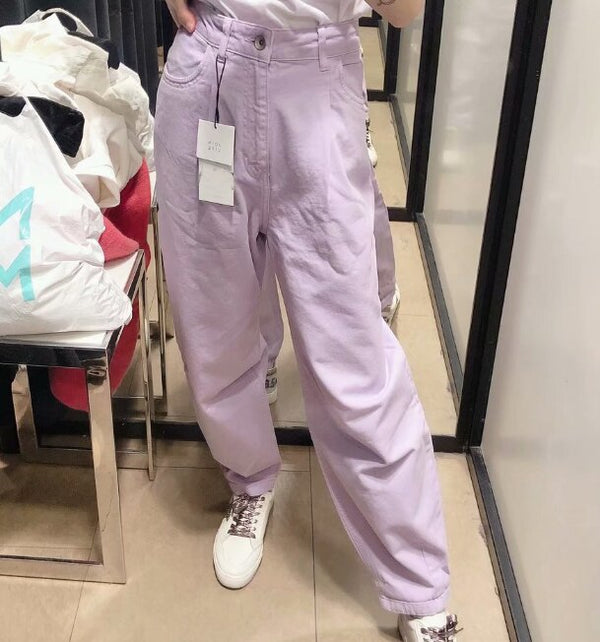 Women pants vintage denim pants casual streetwear fashion violet mom jeans | Vimost Shop.