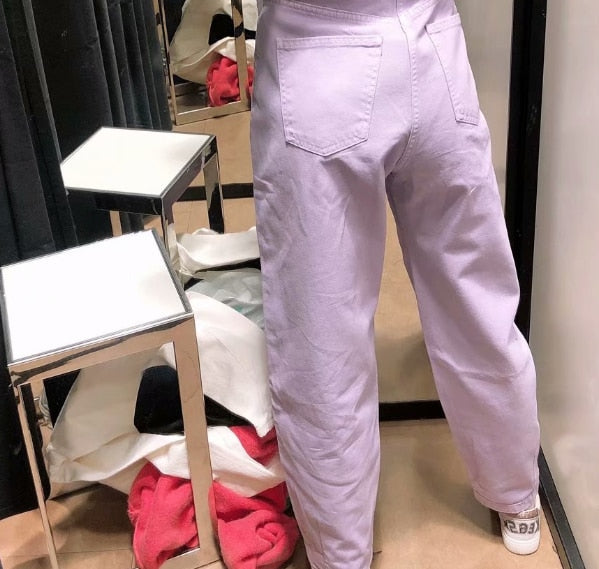 Women pants vintage denim pants casual streetwear fashion violet mom jeans | Vimost Shop.