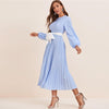 Abaya Blue Lantern Sleeve Polka Dot Pleated Dress With Belt Women Spring A Line Elegant High Waist Long Dresses | Vimost Shop.