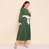Abaya Blue Lantern Sleeve Polka Dot Pleated Dress With Belt Women Spring A Line Elegant High Waist Long Dresses | Vimost Shop.