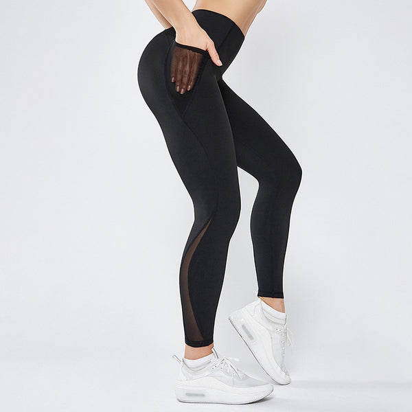 Workout Gym Tights High Waist Sports Pants Women Anti-sweat Soft Fitness Yoga Leggings Pants Running Tights with Side Pocket | Vimost Shop.