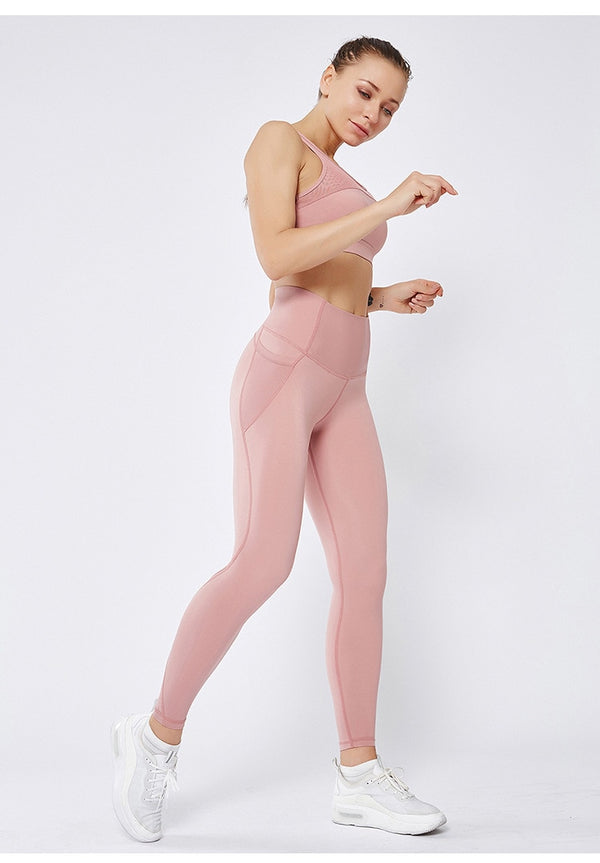 Workout Gym Tights High Waist Sports Pants Women Anti-sweat Soft Fitness Yoga Leggings Pants Running Tights with Side Pocket | Vimost Shop.