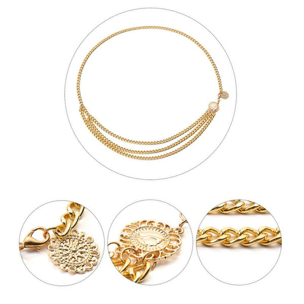 Women Fashion Belt Hip High Waist Gold Narrow Metal Chain Belt Chunky Fringes | Vimost Shop.