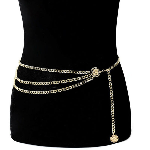 Women Fashion Belt Hip High Waist Gold Narrow Metal Chain Belt Chunky Fringes | Vimost Shop.