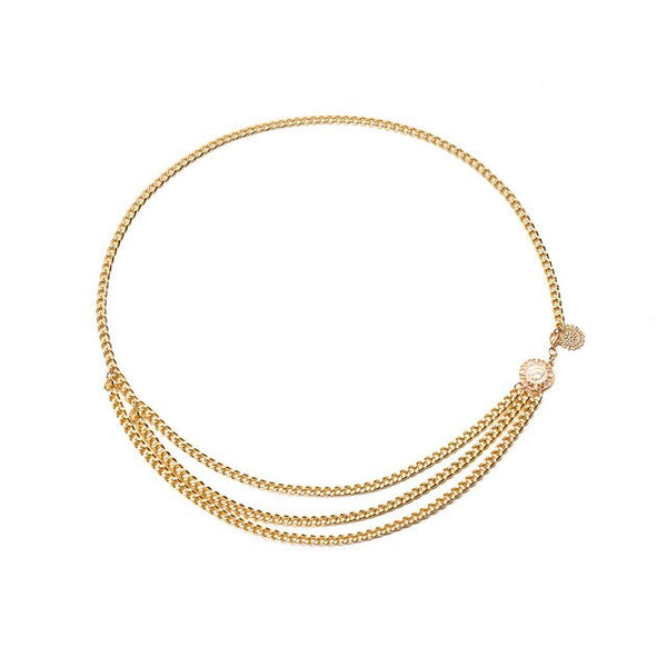 Women Fashion Belt Hip High Waist Gold Narrow Metal Chain Belt Chunky Fringes | Vimost Shop.