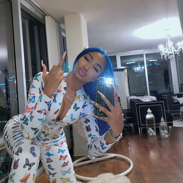 Fashion Women Zipper Jumpsuits Printed Butterfly Full Sleeve Sportsuit | Vimost Shop.