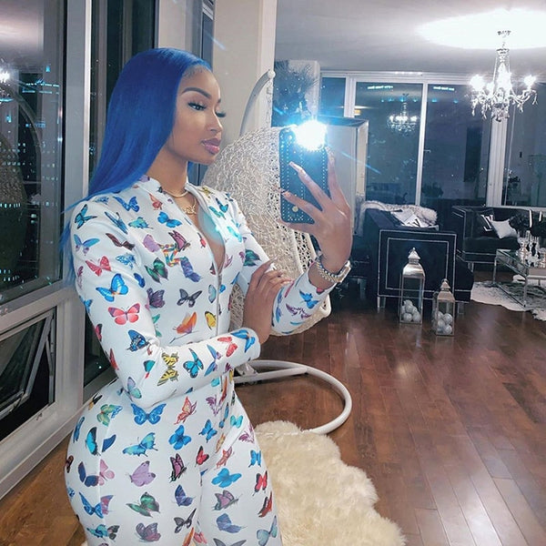 Fashion Women Zipper Jumpsuits Printed Butterfly Full Sleeve Sportsuit | Vimost Shop.
