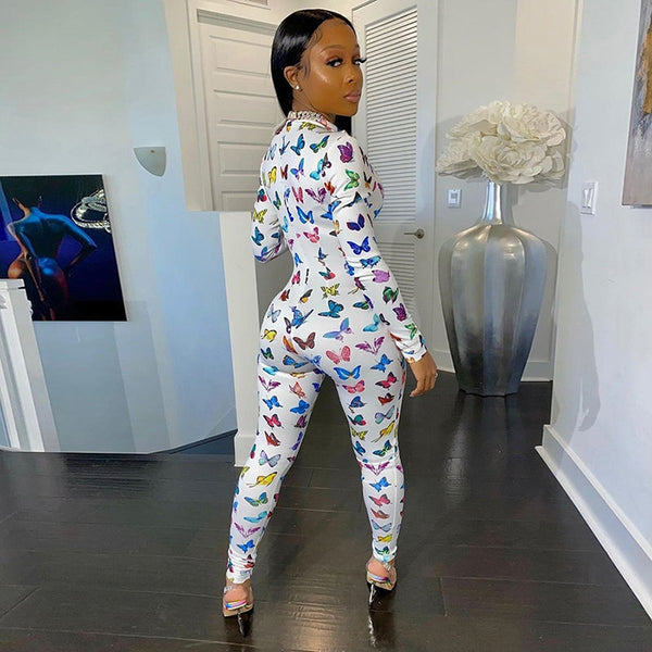 Fashion Women Zipper Jumpsuits Printed Butterfly Full Sleeve Sportsuit | Vimost Shop.