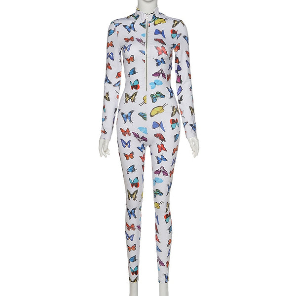 Fashion Women Zipper Jumpsuits Printed Butterfly Full Sleeve Sportsuit | Vimost Shop.