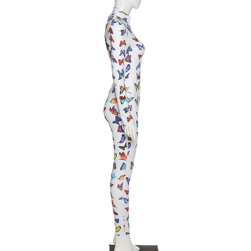 Fashion Women Zipper Jumpsuits Printed Butterfly Full Sleeve Sportsuit | Vimost Shop.
