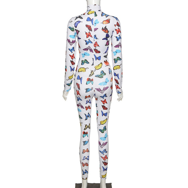 Fashion Women Zipper Jumpsuits Printed Butterfly Full Sleeve Sportsuit | Vimost Shop.