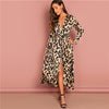Multicolor Surplice Wrap Satin Leopard Deep V Neck  Half Sleeve Dress Elegant Women Autumn Modern Lady Dresses | Vimost Shop.