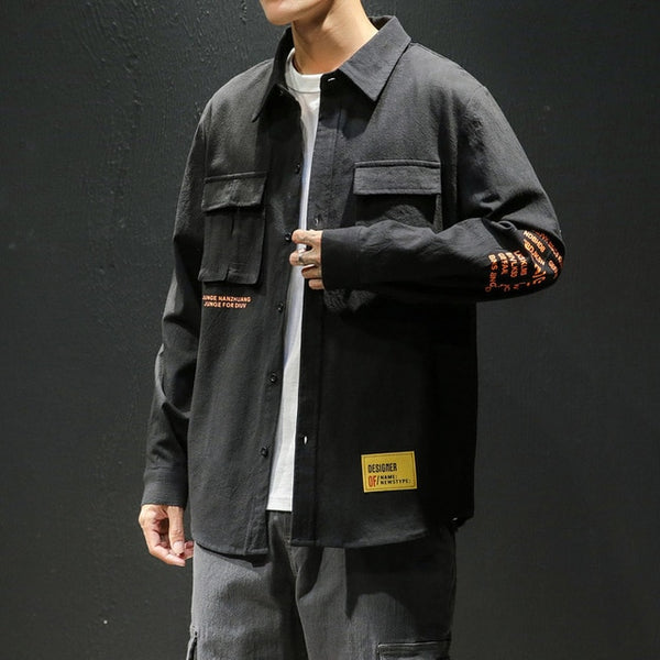 White Cotton Cargo Shirt Men Autumn Fashions Streetwear Casual Tops Male Letter Print Long Sleeve Military PLUS SIZE Shirts 5XL | Vimost Shop.