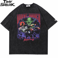 Men Oversize Hip Hop T-Shirt Devil Racing Harajuku Tshirt Summer Short Sleeve Cotton Loose Tops Tees