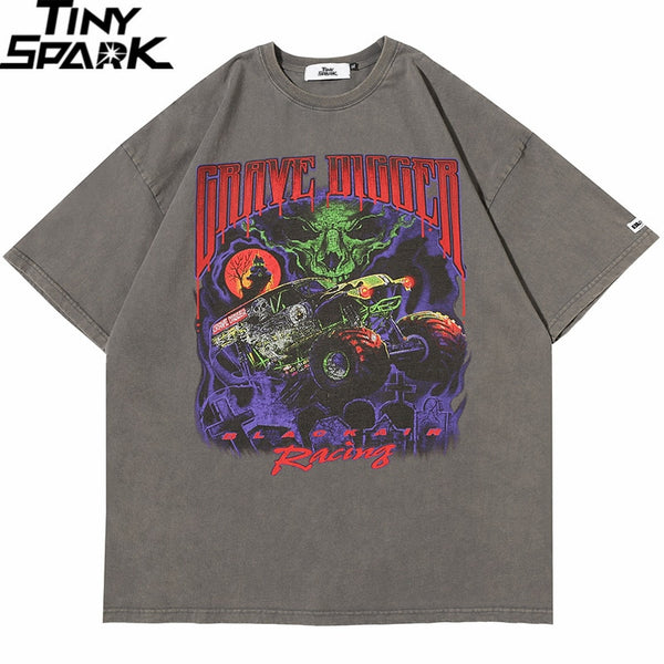 Men Oversize Hip Hop T-Shirt Devil Racing Harajuku Tshirt Summer Short Sleeve Cotton Loose Tops Tees | Vimost Shop.