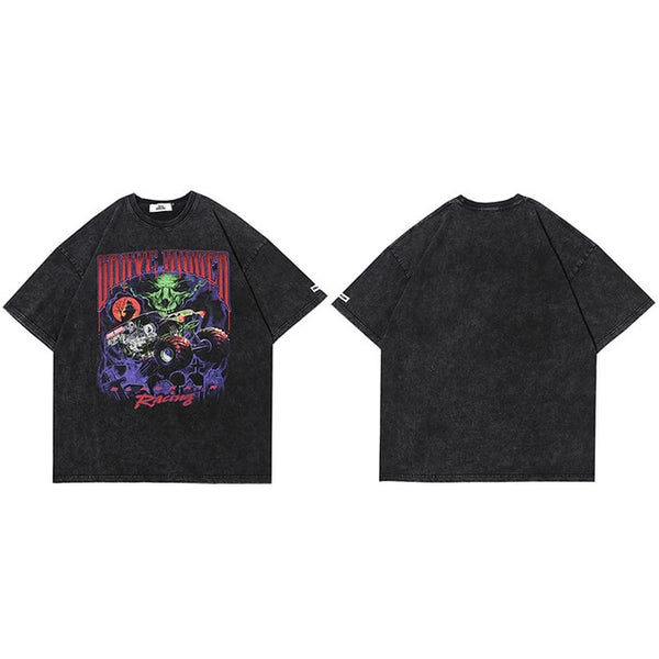 Men Oversize Hip Hop T-Shirt Devil Racing Harajuku Tshirt Summer Short Sleeve Cotton Loose Tops Tees | Vimost Shop.