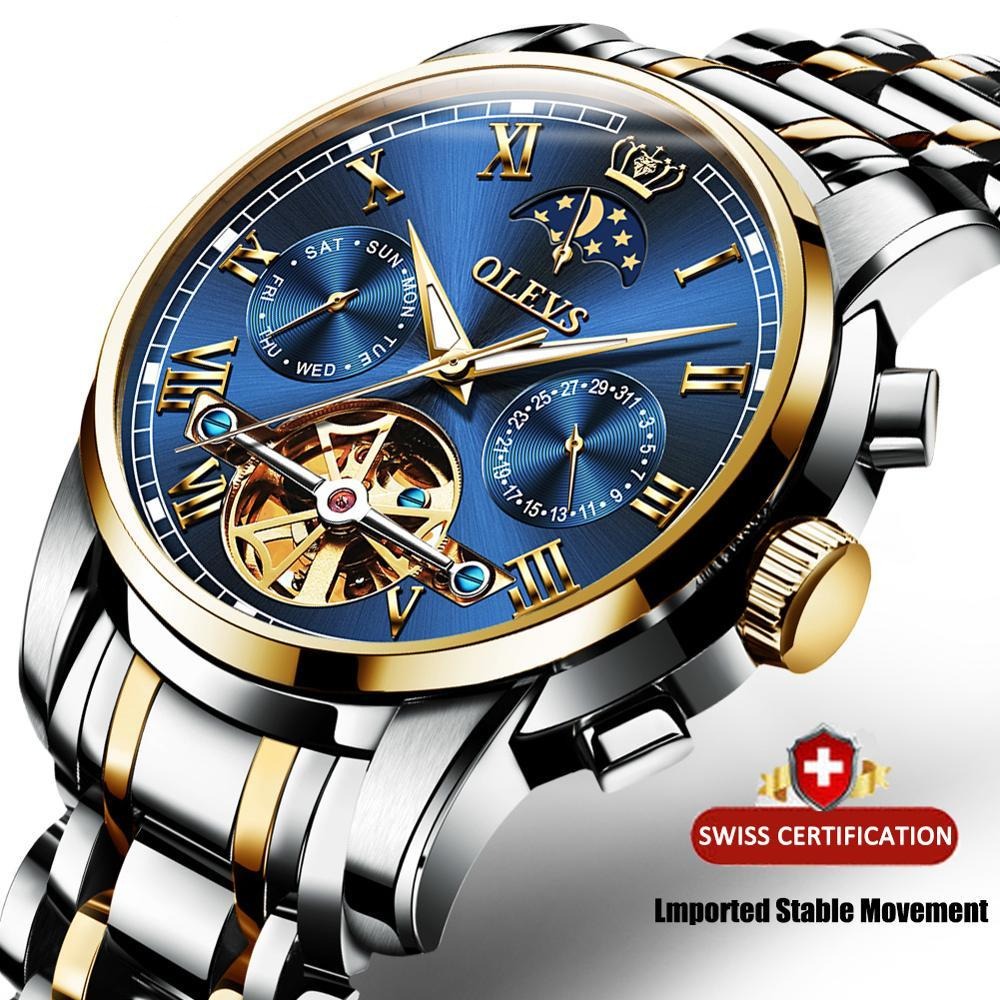 Men Watch Automatic Mechanical Business Skeleton Slef-Wind Luxury Stainless Steel Waterproof Luminous Wrist Watch | Vimost Shop.