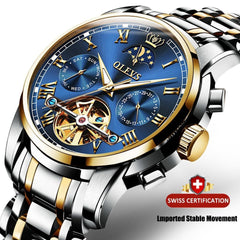 Men Watch Automatic Mechanical Business Skeleton Slef-Wind Luxury Stainless Steel Waterproof Luminous Wrist Watch