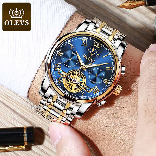 Men Watch Automatic Mechanical Business Skeleton Slef-Wind Luxury Stainless Steel Waterproof Luminous Wrist Watch | Vimost Shop.