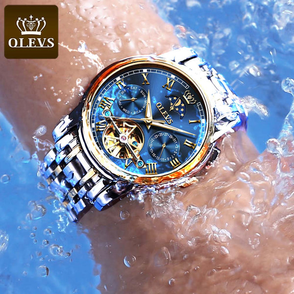 Men Watch Automatic Mechanical Business Skeleton Slef-Wind Luxury Stainless Steel Waterproof Luminous Wrist Watch | Vimost Shop.