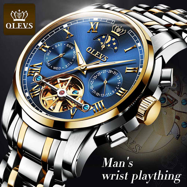 Men Watch Automatic Mechanical Business Skeleton Slef-Wind Luxury Stainless Steel Waterproof Luminous Wrist Watch | Vimost Shop.