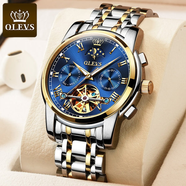 Men Watch Automatic Mechanical Business Skeleton Slef-Wind Luxury Stainless Steel Waterproof Luminous Wrist Watch | Vimost Shop.