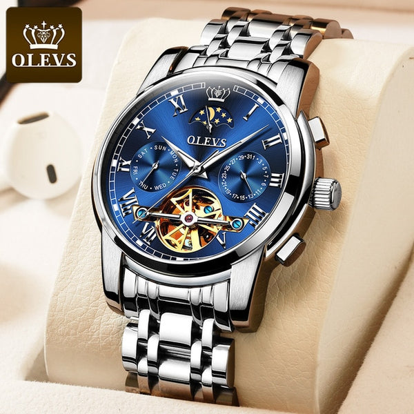 Men Watch Automatic Mechanical Business Skeleton Slef-Wind Luxury Stainless Steel Waterproof Luminous Wrist Watch | Vimost Shop.