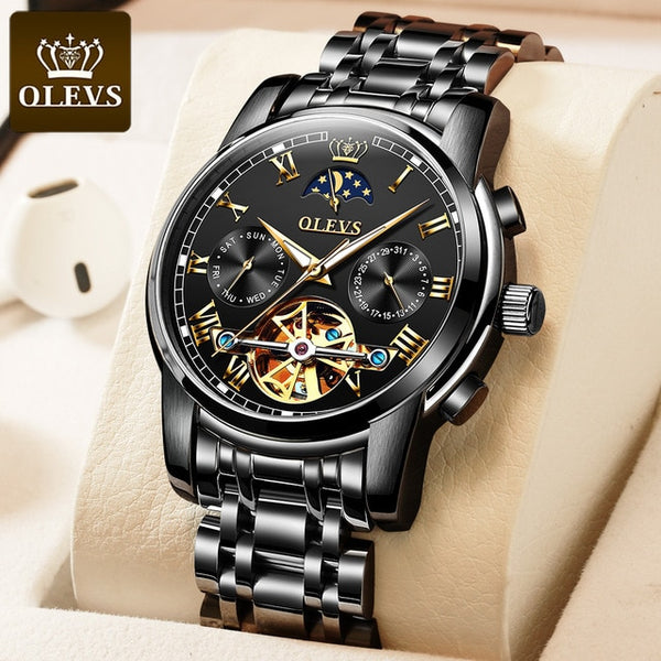 Men Watch Automatic Mechanical Business Skeleton Slef-Wind Luxury Stainless Steel Waterproof Luminous Wrist Watch | Vimost Shop.