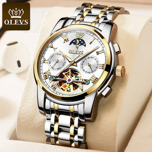 Men Watch Automatic Mechanical Business Skeleton Slef-Wind Luxury Stainless Steel Waterproof Luminous Wrist Watch | Vimost Shop.