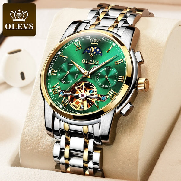 Men Watch Automatic Mechanical Business Skeleton Slef-Wind Luxury Stainless Steel Waterproof Luminous Wrist Watch | Vimost Shop.