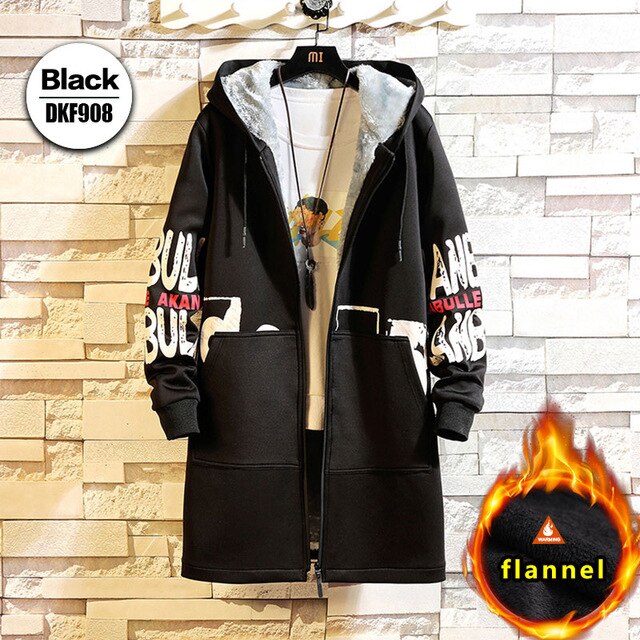 Fleece Jacket Winter Parkas Men 5XL Print Military Japanese Hooded Long Trench Coat Black Hip Hop Streetwear Thick Men's Jackets | Vimost Shop.