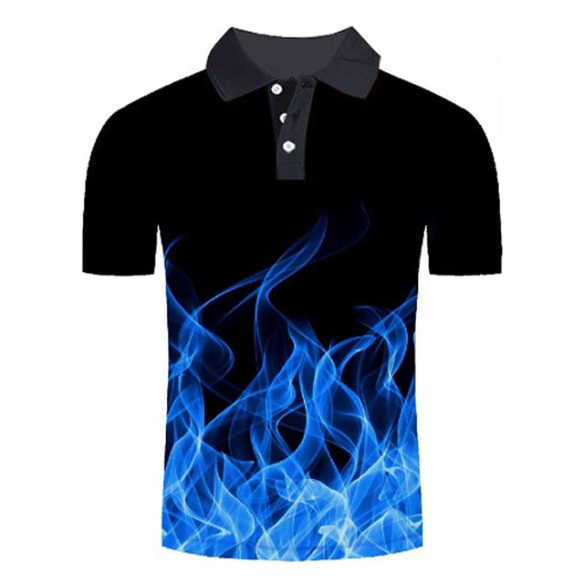 Polo shirt men Business Casual male polo shirt Short Sleeve Blue flame 3D print tops polo homme polo shirt | Vimost Shop.