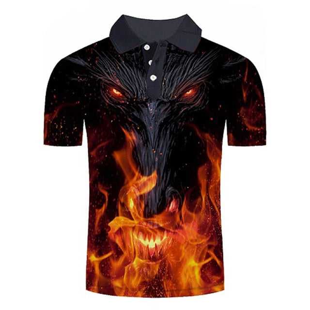 Polo shirt men Business Casual male polo shirt Short Sleeve Blue flame 3D print tops polo homme polo shirt | Vimost Shop.