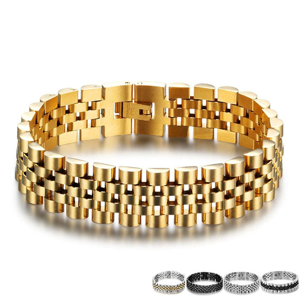 Luxury Gold Color Stainless Steel Bracelet 200mm Wristband Men Jewelry Bracelets Bangles Gift for Him | Vimost Shop.