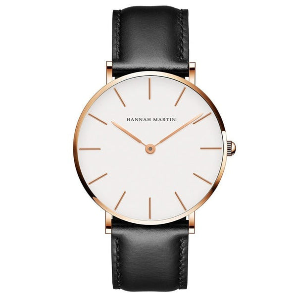 High Quality Rose Gold Dial Watch Men Leather Waterproof Wristwatch Women Dress Fashion Japan Quartz Movement